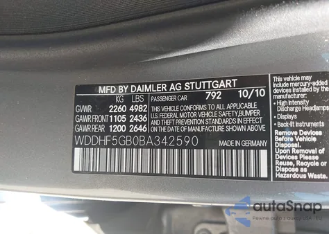 2011 Mercedes-Benz E 350 z USA, uszkodzony, nr VIN WDDHF5GB0BA342590